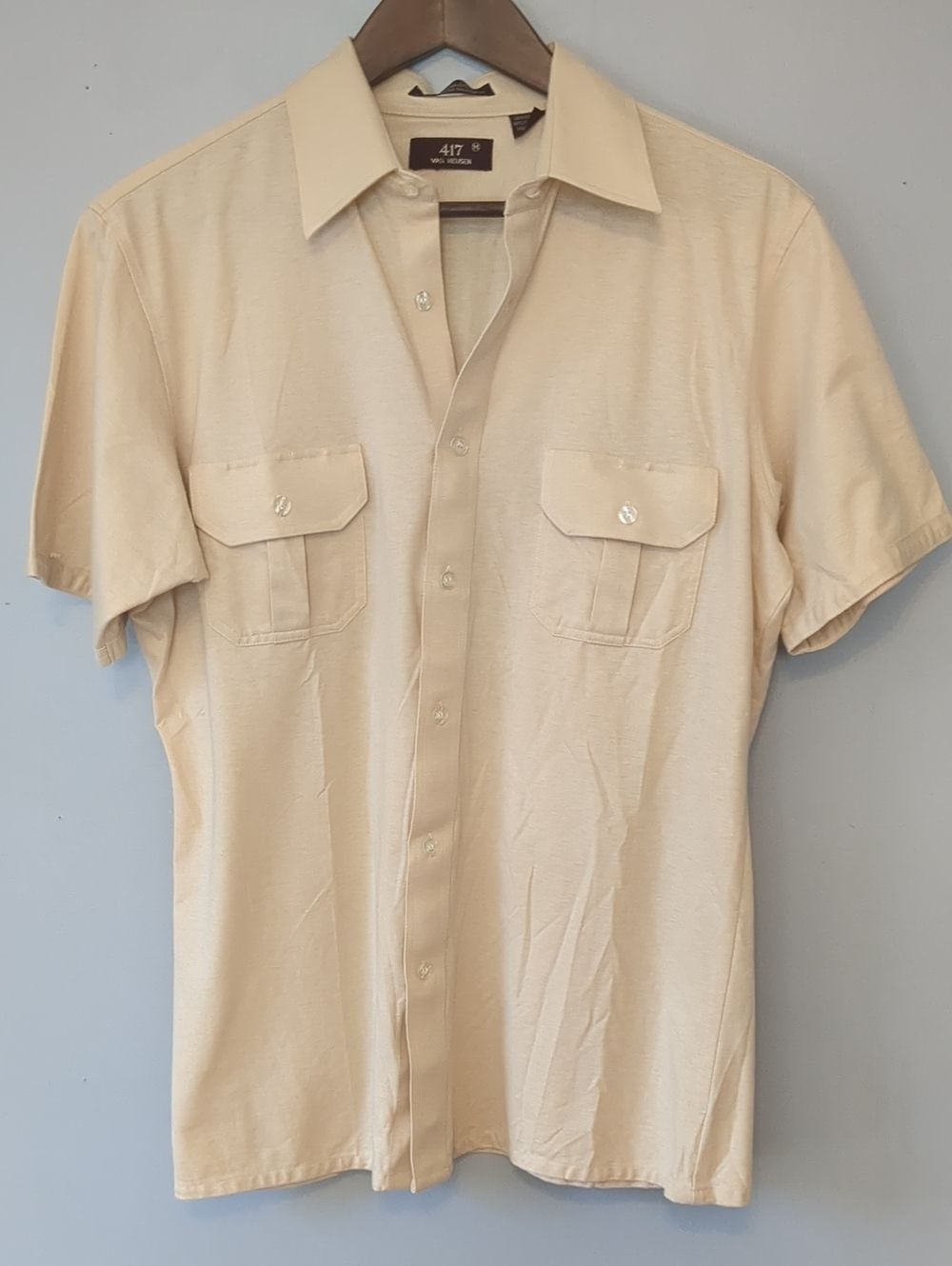 VTG 70s Disco Van Heusen White Wide Collar Short Sleeve 90's Skater Shirt Mens M